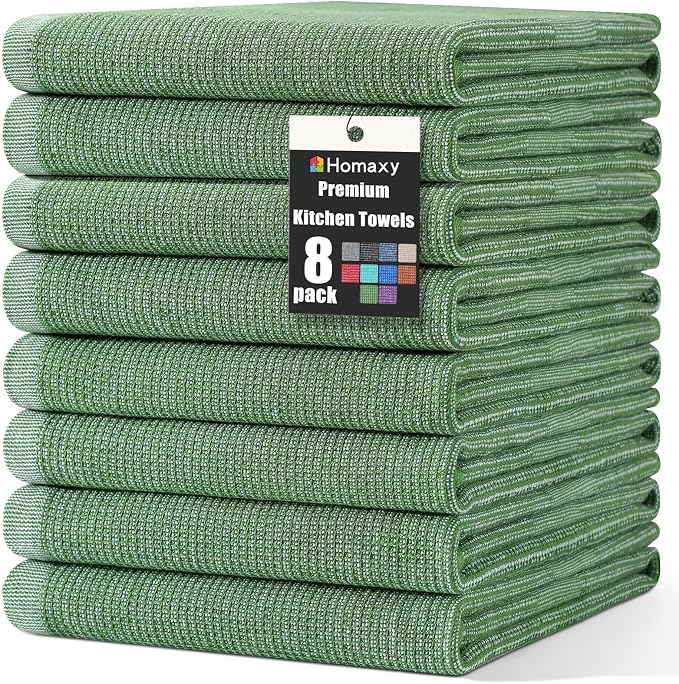 Homaxy Premium Kitchen Towels, Large Cotton Kitchen Hand Towels, Flat and Terry by Homaxy