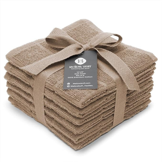 100% Cotton Terry Dish Cloth & Dish Towel, 6 Pack, Super Soft and Absorbent by Ecotribe