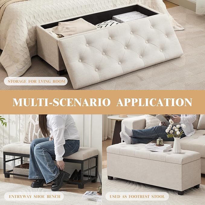 43’’ Storage Ottoman Bench, Linen Entryway Benches Load up to 660 Lb, Modern - Image 6