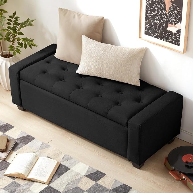 48" Ottoman with Storage, Upholstered Entryway Bench with Seating - Image 3
