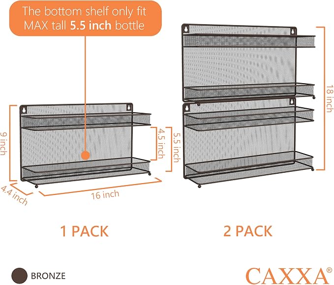CAXXA 2 PK 2 Tier Mesh Kitchen Counter-top or Wall Mount Spice Rack Jars - Image 2