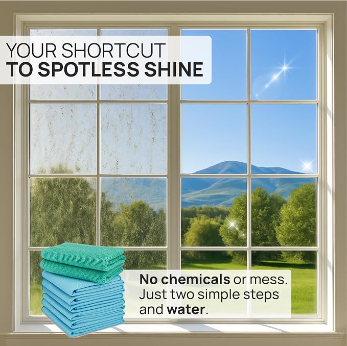 Claro 2 Step Glass Cleaning Cloth 8-Pack – Green Wet & Blue Dry Microfiber - Image 2