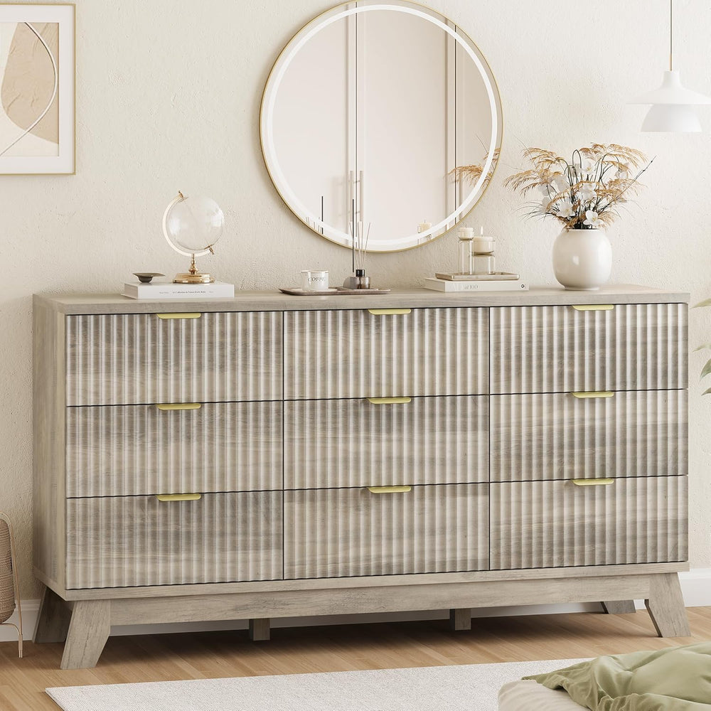 Xixini Fluted Dresser for Bedroom with 9 Drawers, 57" Wide Modern Chest ...