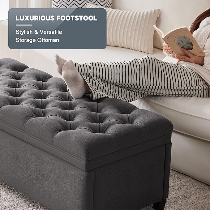 50" Storage Ottoman Bench, Tufted Ottoman - Image 5