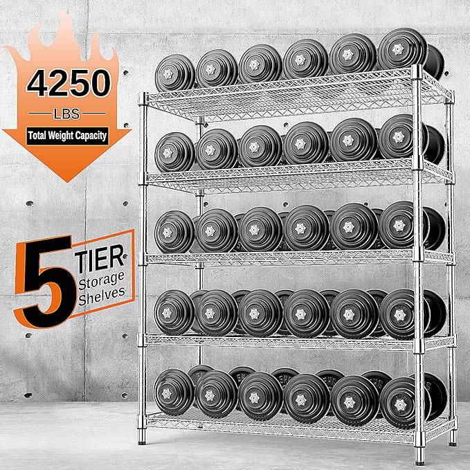 IZEUK 4250 LBS Garage Shelving Wide Storage Shelves 5 Tier Metal Shelves Heavy - Image 4