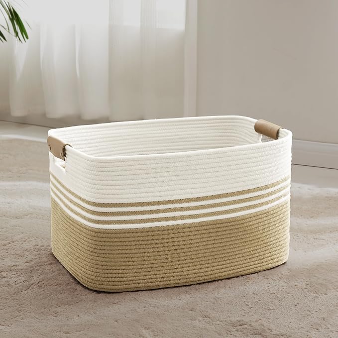 60L Large Laundry Basket with Leather Handles by ELEVATEDELEGANCETIMELESSSTYLE