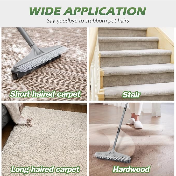 Walensee Carpet Rake for Pet Hair Removal, 2-in-1 Rubber Broom and Nylon Carpet - Image 8