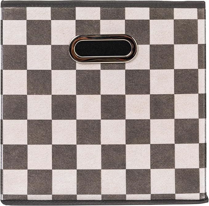 Household Essentials Fabric Storage Bins 6 Piece Set, Checkerboard White and - Image 4