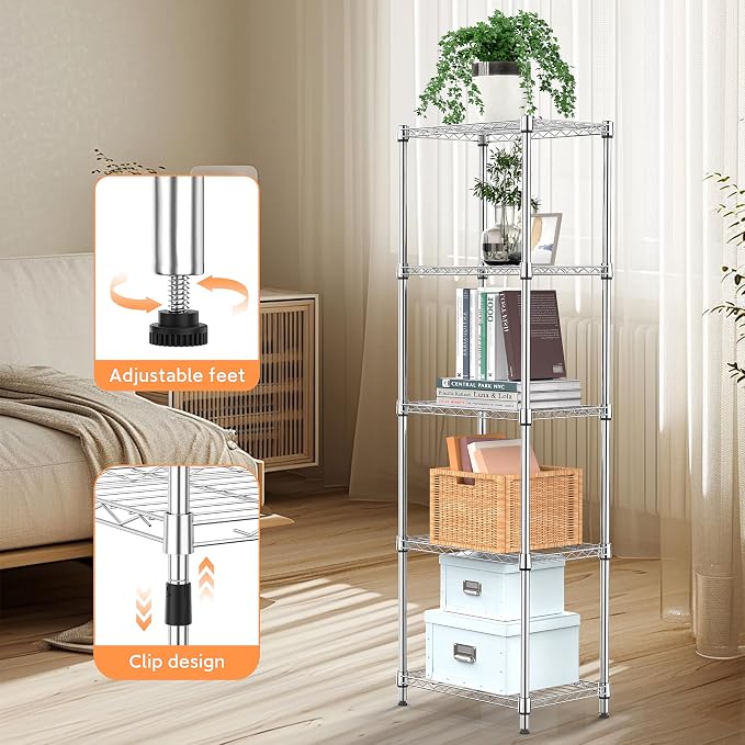 5 Tiers Shelf Metal Storage Shelves Wire Rack Closet Organizers - Image 5