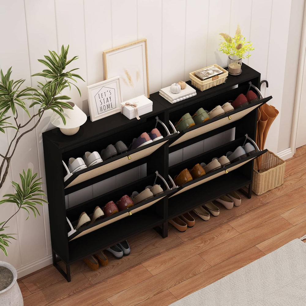 AVZEAR Narrow Shoe Cabinet with 2 Flip Drawer, Freestanding Shoe Organizer Sh...