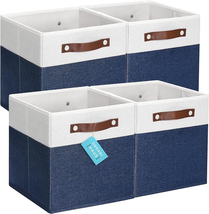 OrganiHaus 11x11 Fabric Cubes Storage Bins Set of 4, Foldable Collapsible by OrganiHaus