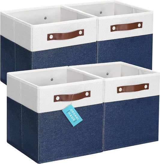 OrganiHaus 11x11 Fabric Cubes Storage Bins Set of 4, Foldable Collapsible by OrganiHaus