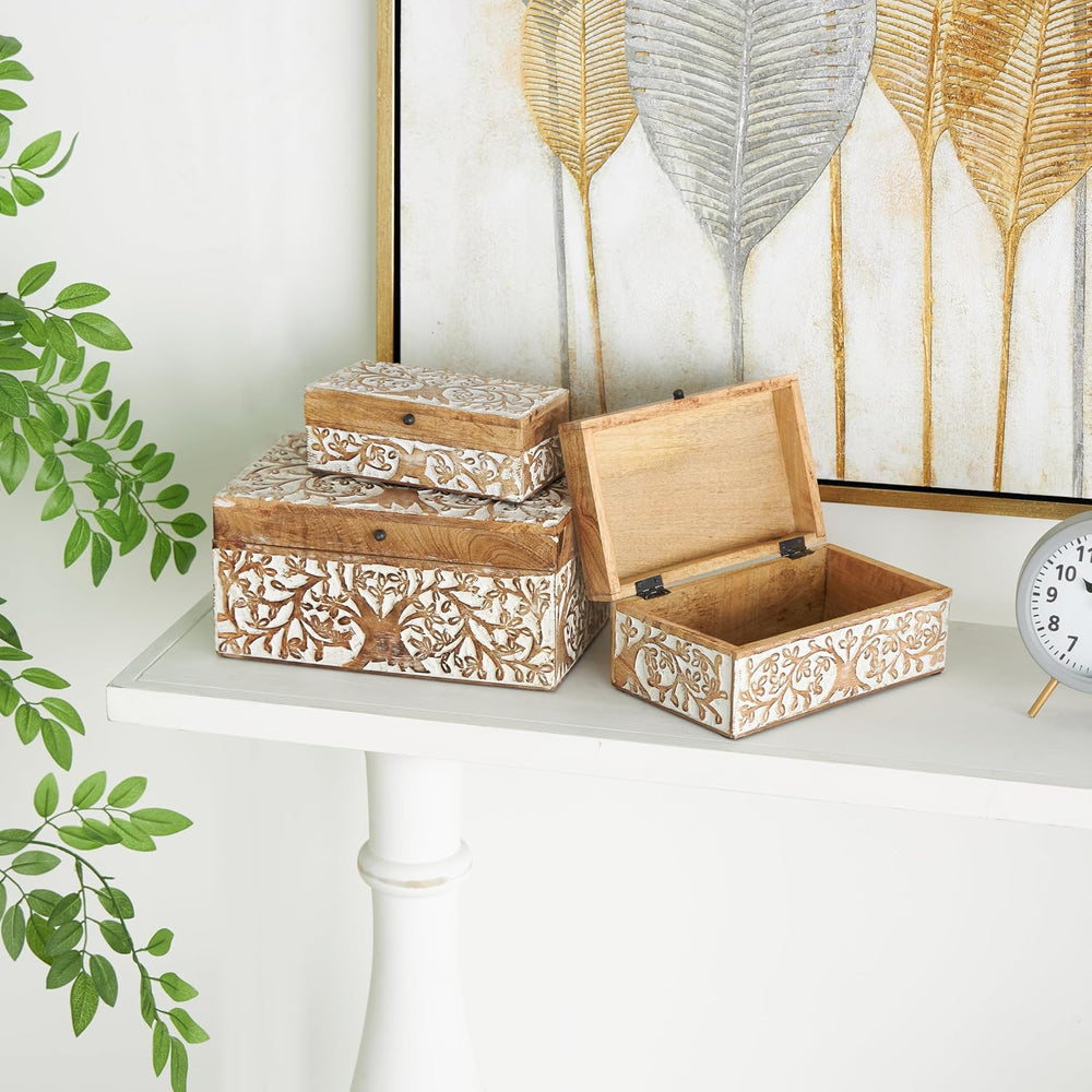 Deco 79 Mango Wood Floral Decorative Box Decorative Keepsake Boxes with Hinge...