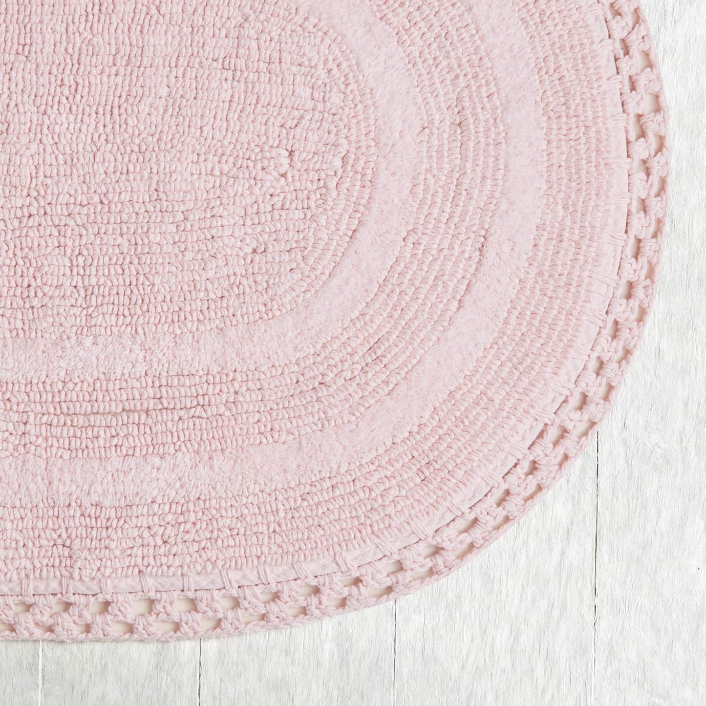 Laura Ashley Camilla 100% Cotton Oval Bath Mat with Crochet Border, Soft & Absorbent, Light Pink 21" x 34" Bathroom Rug