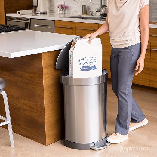 simplehuman 60 Liter Semi-Round Hands-Free Kitchen Step Stainless Steel Trash - Image 2