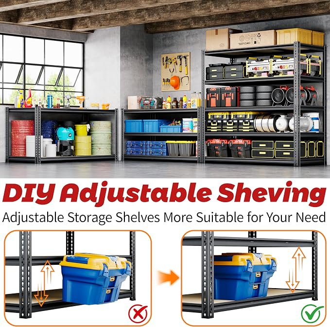 48"W Garage Shelving, 3050LBS Storage Shelves Heavy Duty, 5 Tier Metal Shelving - Image 5