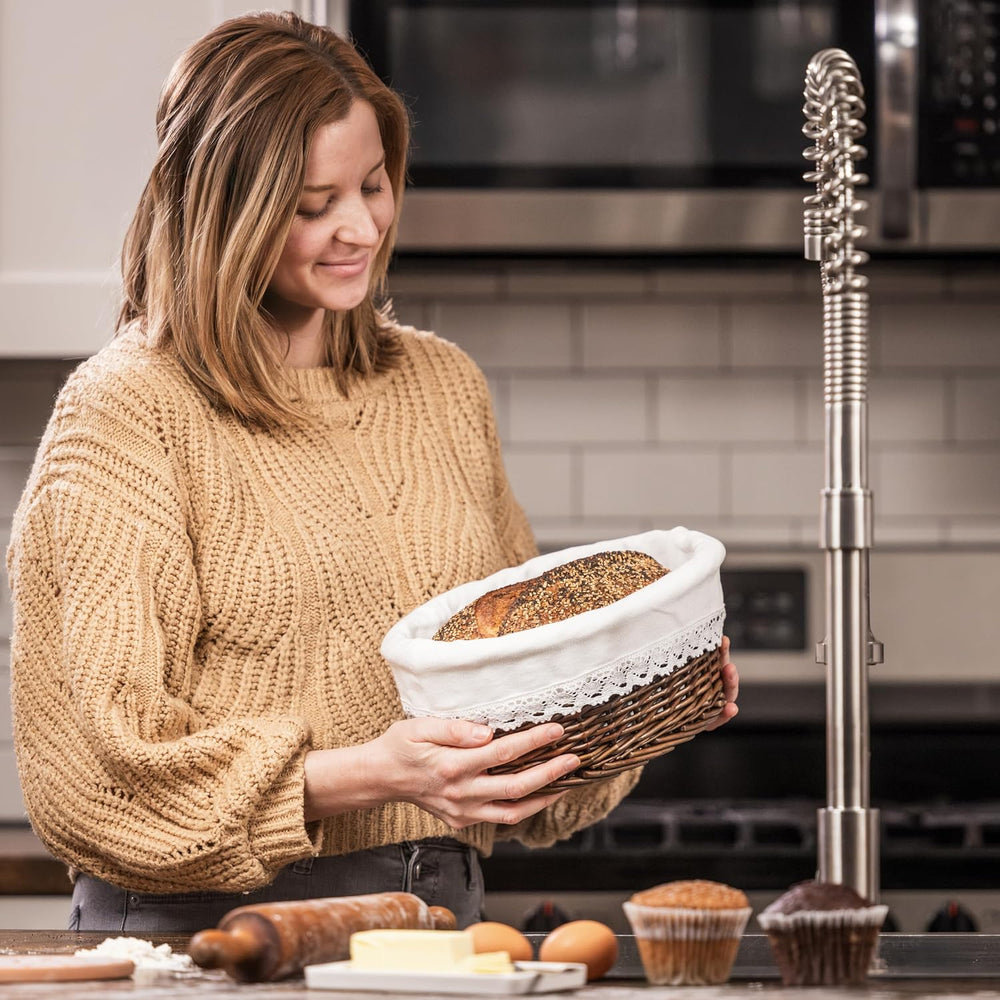 Bread Warmer Basket with Warming Stone (Large Oval 12 x 9) - Bundled w/Linen ...