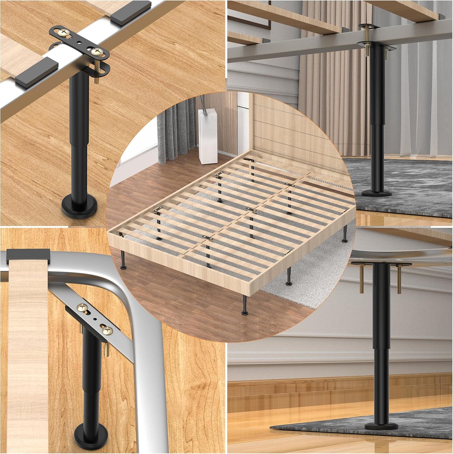 Wlrrcwdttc 4 Pcs Adjustable Height Bed Support Legs 7.08-12.6 inch, Bed Frame Center Support Legs for Bed Frame/Bed Center Slat/Furniture, Heavy Duty Metal Bed Replacement Legs Bed Slats Support Legs