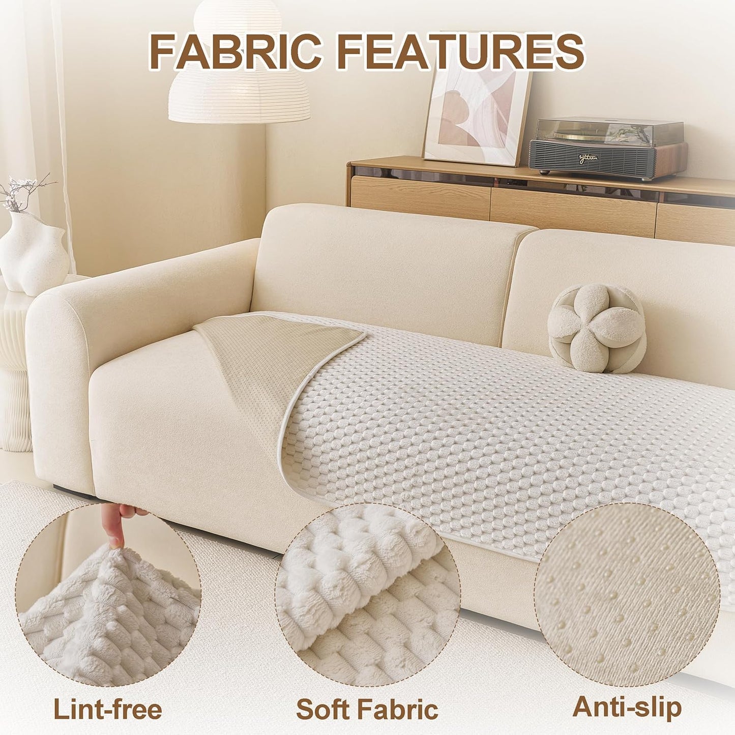 Waterproof Couch Covers for Dogs, Non Slip Sofa Covers Washable, Soft Plush Couch Protector for 3 Cushion, Furniture Slipcovers for Sectional, Pet Dog Bed Cover (Cream,35"x 71")
