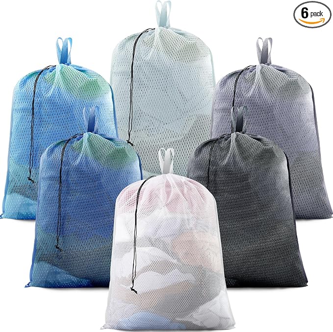 6 Pack 24 x 36 Inches Blue Mesh Laundry Bag by Wesnoy