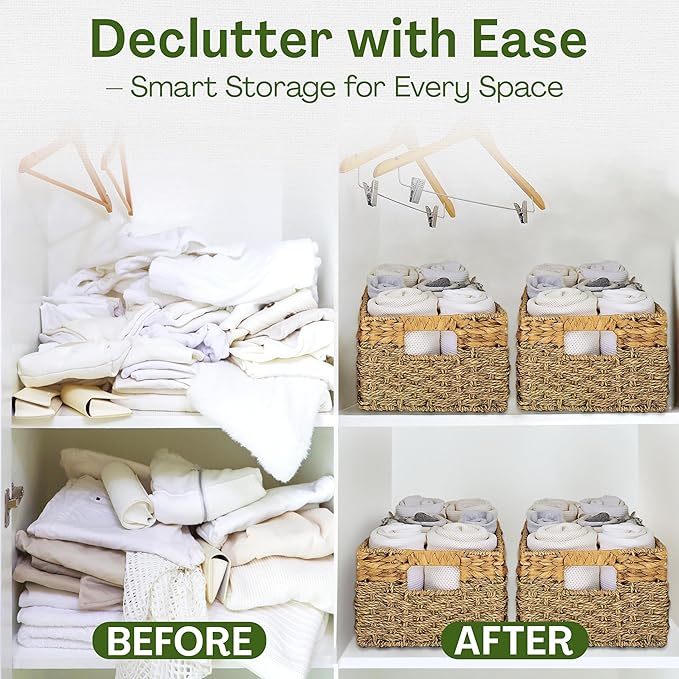 Medium Wicker Basket for Storage, Seagrass and Hyacinth Woven Baskets for Décor - Image 3