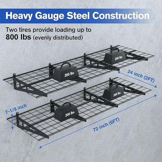 WORKPRO 2-Pack 2x6FT Garage Wall Shelving, 72” x 24” Heavy Duty Wall Mounted - Image 2