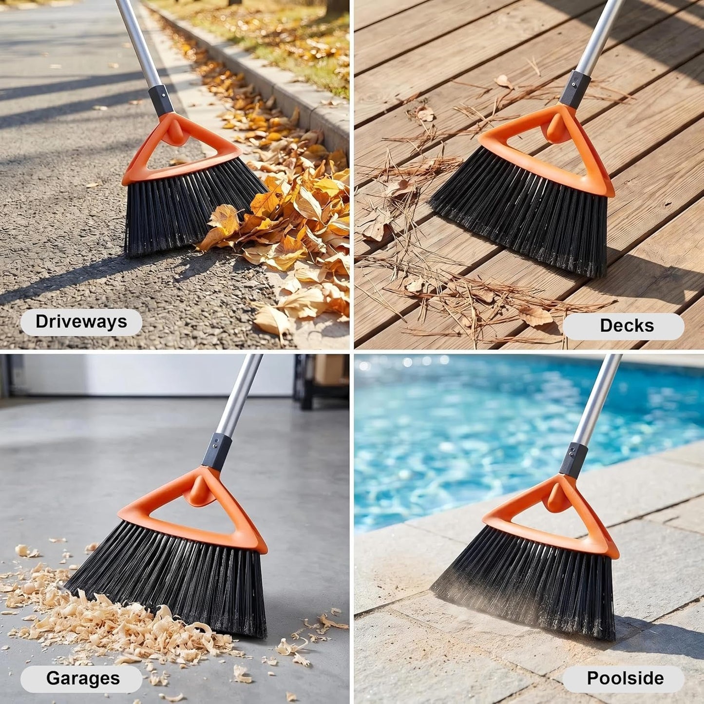 CLEANHOME Outdoor Brooms for Sweeping Patio, Commercial Grade Heavy Duty Broom with Stiff Bristle for Sweeping Garage,Deck,Kitchen,Straw, Outside Broom for Cleaning Pet Hair,Weeds,Leaves,Grey