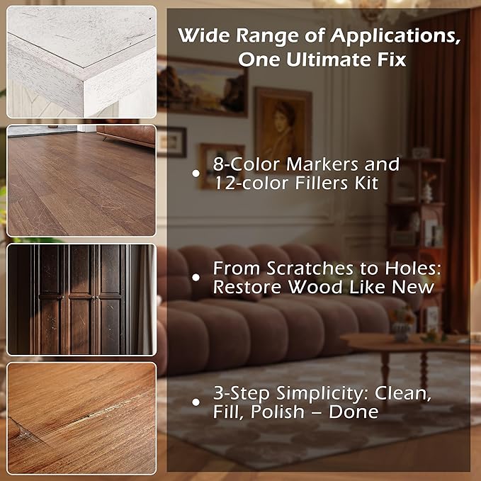 Wood Furniture Repair Kit: 12-Color Filler and 8-Color Markers - Image 4