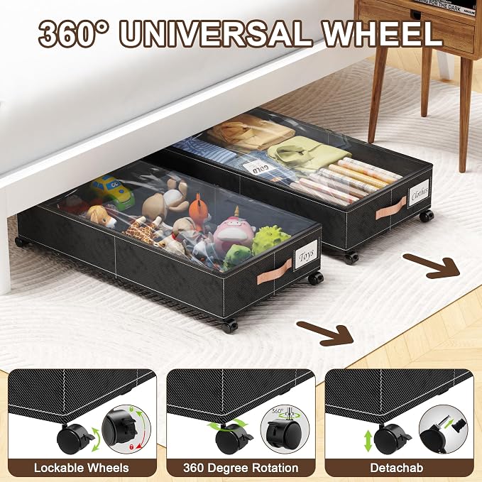 Under Bed Storage with Wheels, XXL 65L Under the bed storage Organizer Bins - Image 4