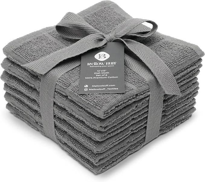 100% Cotton Terry Dish Cloth & Dish Towel, 6 Pack, Super Soft and Absorbent by Ecotribe