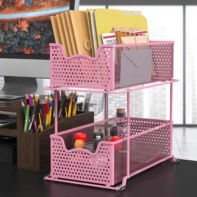 SIMPLE HOUSEWARE 2 Tier Sliding Cabinet Basket Organizer Drawer - Image 2