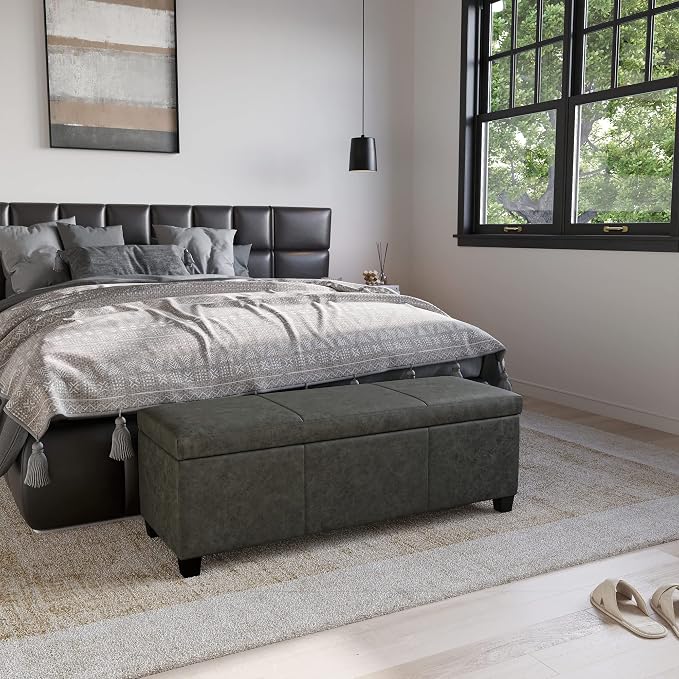 BELLEZE Storage Faux Leather Ottoman, 47 Inch Bench Bedroom Bench - Image 3