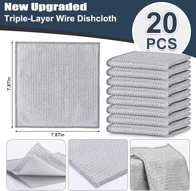 Navona 20 Pcs New Upgrade Steel Wire Dishcloth, Triple-Layer Steel Wire - Image 2