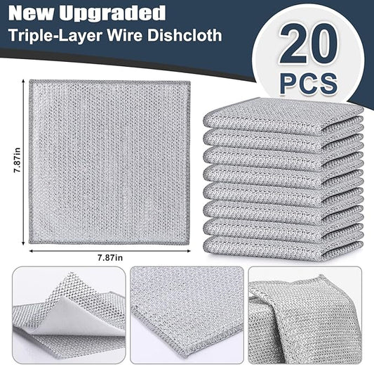 Navona 20 Pcs New Upgrade Steel Wire Dishcloth, Triple-Layer Steel Wire - Image 2