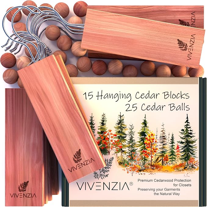 Cedar Blocks for Clothes Storage -40 pcs- Cedar Balls for Clothes Storage by VIVENZIA