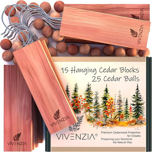 Cedar Blocks for Clothes Storage -40 pcs- Cedar Balls for Clothes Storage by VIVENZIA