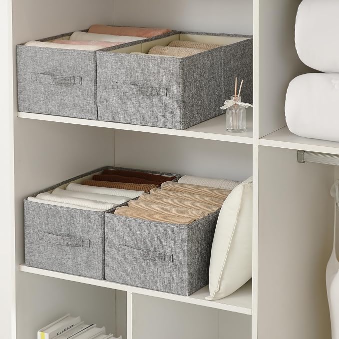 Linen Folding Storage Bins, 3 Pack Large Storage Baskets, Clothing Storage Bins - Image 8