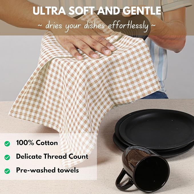 Native Fab 6 Pack Gingham Mini Check Kitchen Hand Towels Set - Image 7