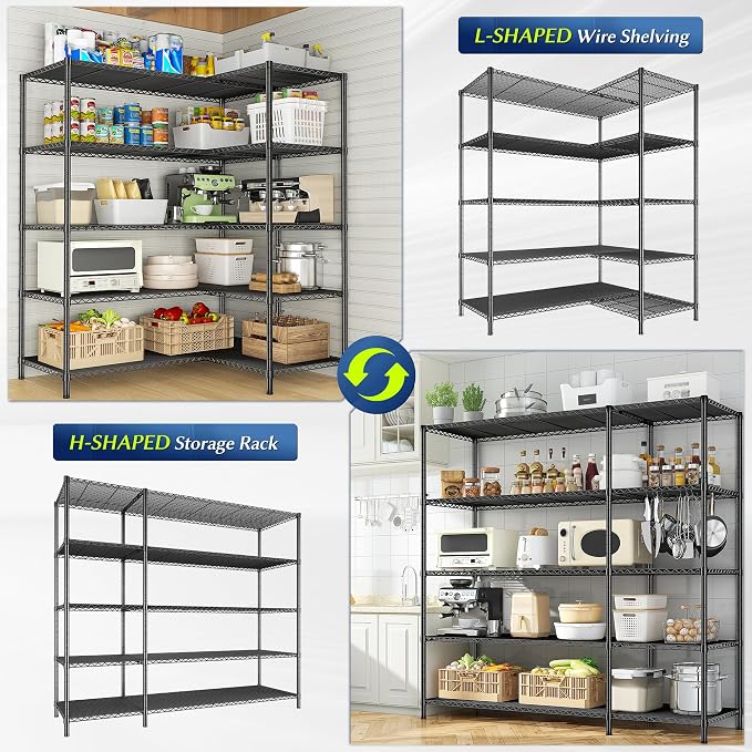 52.36" W Storage Shelves Metal Shelving Unit Load 1400LBS 5 Tier Wire Shelf - Image 4