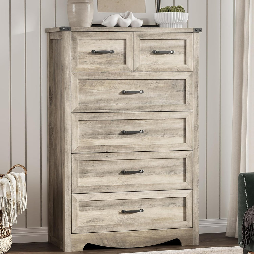 Dresser for Bedroom with 6 Drawers, 49" Tall Wood Chest of Drawers with ...