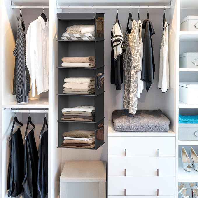 Simple Houseware 5 Shelf Hanging Closet Organizer, Dark Gray - Image 2