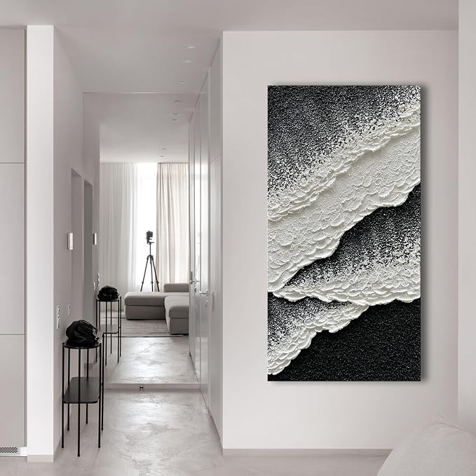 NANKAI Hand Painted black and white abstract canvas art oil painting waves - Image 5