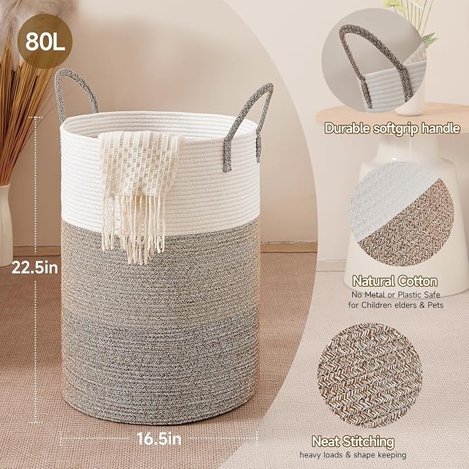 CLHMILY&Z 80L Laundry Basket Round Storage Rope Basket - Image 4