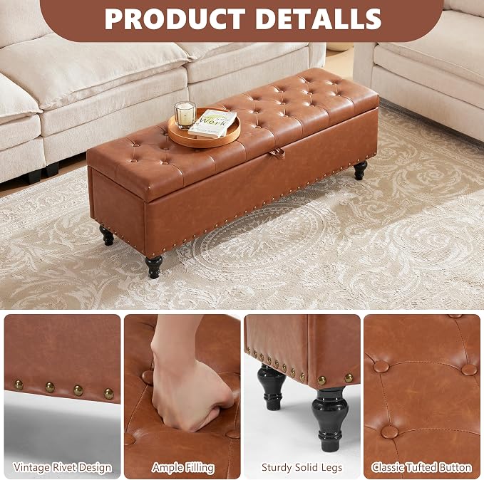 51.8’’ Storage Ottoman Bench, Faux Leather Ottoman - Image 5
