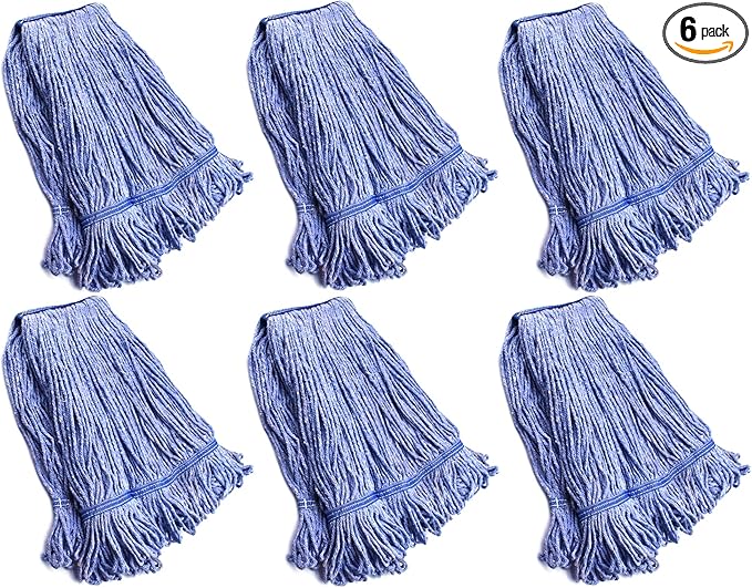 String Mop Heads Replacement Heavy Duty Commercial Grade Blue Cotton Looped End by NIUBEE