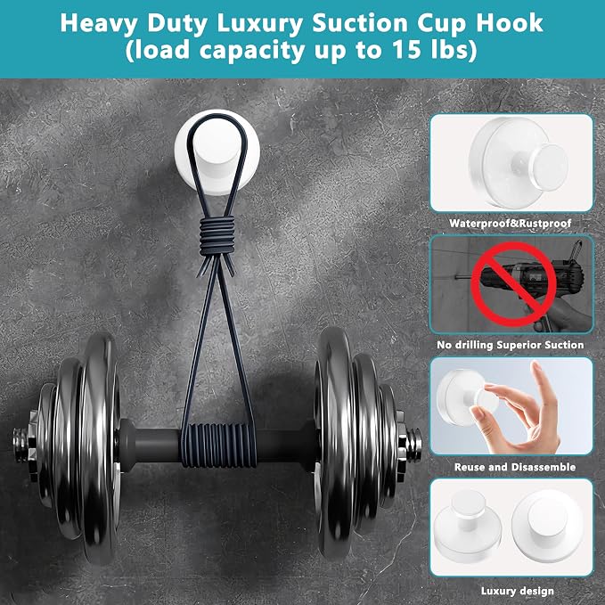 Suction Cup Hooks for Shower, Removable No Drill Towel Hooks, Upgraded 15 lbs - Image 4
