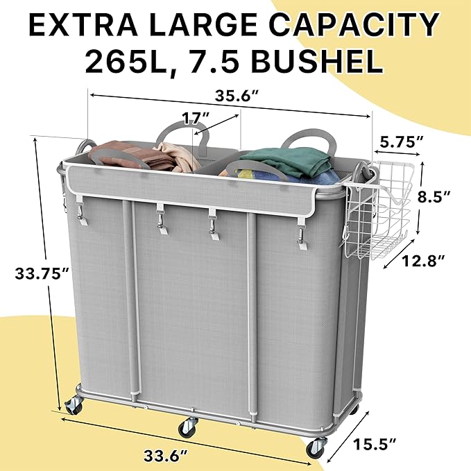Simple Houseware Extra Large Rolling Laundry Cart – Heavy Duty Hamper - Image 2