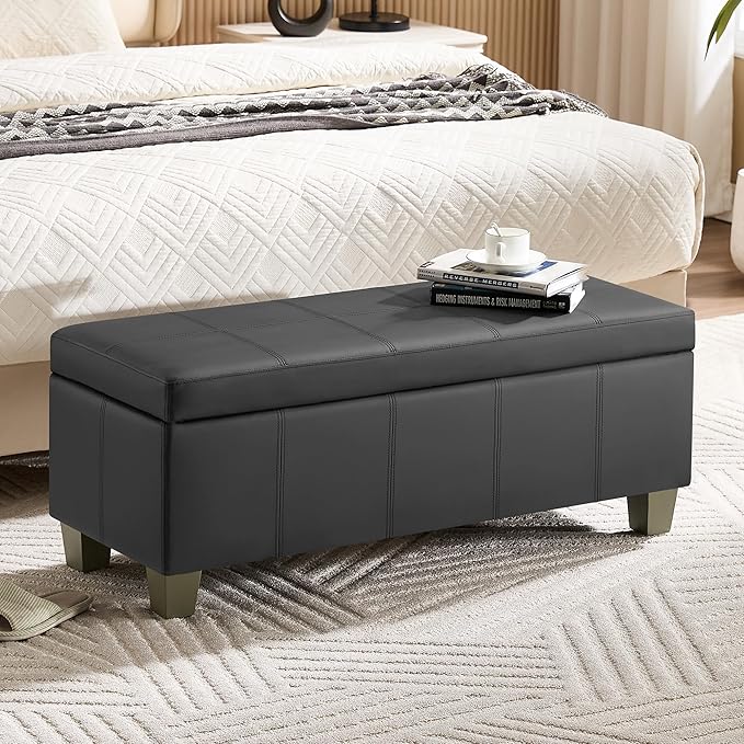 41" Faux Leather Storage Ottoman, Stitch Tufted Rectangle Upholstered End of by WUTUTUEE