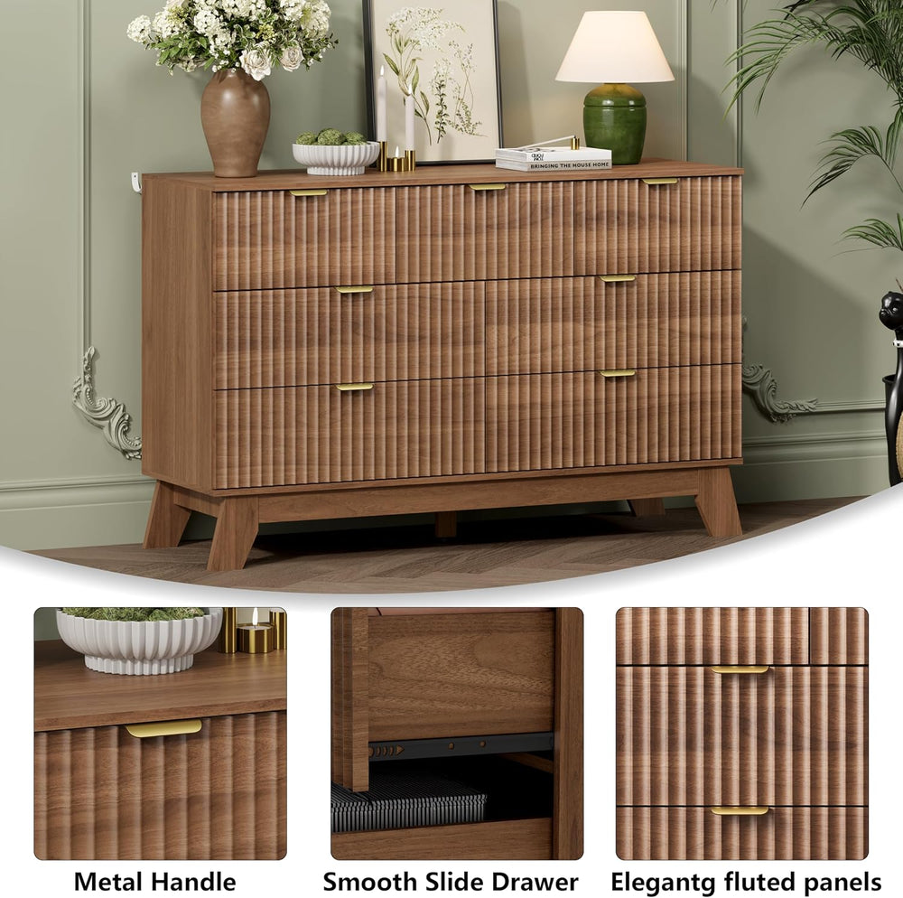 Wodeer 7 Drawer Fluted Dresser for Bedroom, Mid Century Modern Wooden Dresser...