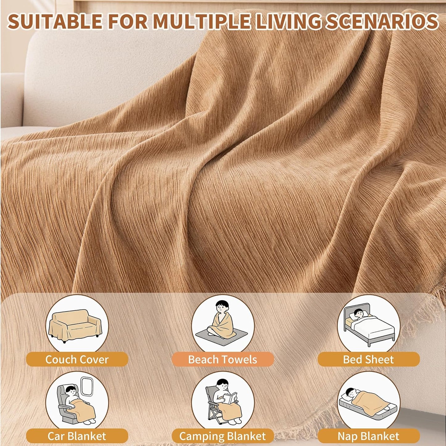 Couch Covers Sofa Cover for 3 Cushion Washable, Loveseat Slipcovers for Dogs, Pet L Shape Sectional Sofa Protector, Boho Couch Cover Blanket, Vertical Slub Chenille, Yellow, 71"x118"